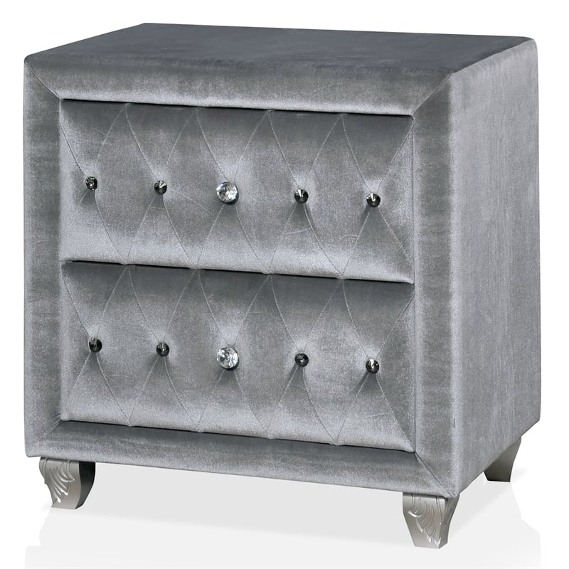FOA Vriam 5pc Gray Fabric Bedroom Set - Cal King+2 Nightstands+Dresser+Mirror