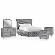 FOA Vriam 5pc Gray Fabric Bedroom Set - Cal King+2 Nightstands+Dresser+Mirror