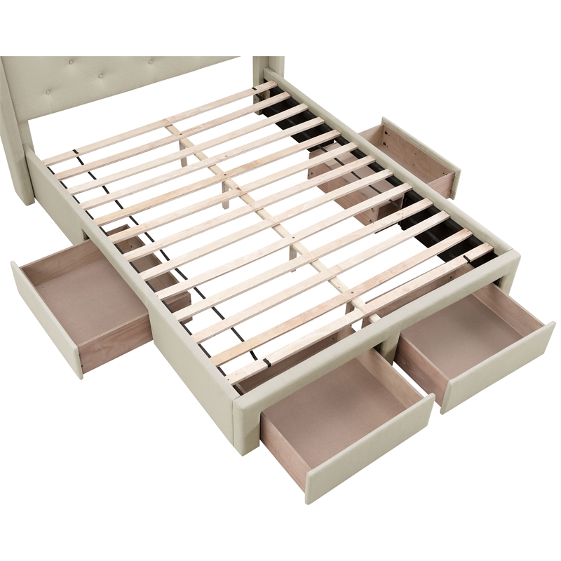 Furniture of America Laron Contemporary Fabric Storage Cal King Bed in Beige