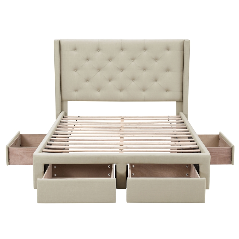 Furniture of America Laron Contemporary Fabric Storage King Bed in