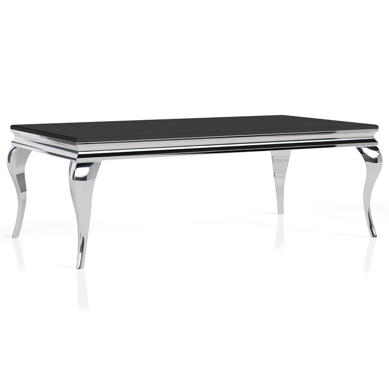 Furniture of America Alang Glass Top 2pc Coffee Table Set in Black and Silver