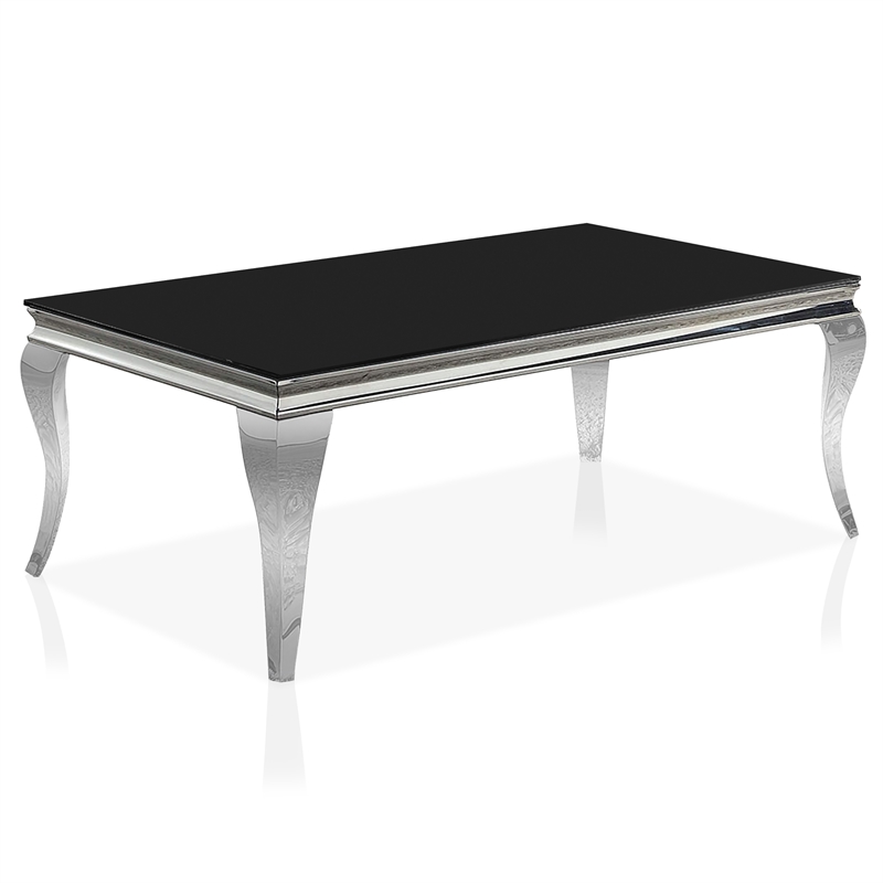 Furniture of America Alang Glass Top 2pc Coffee Table Set in Black and Silver