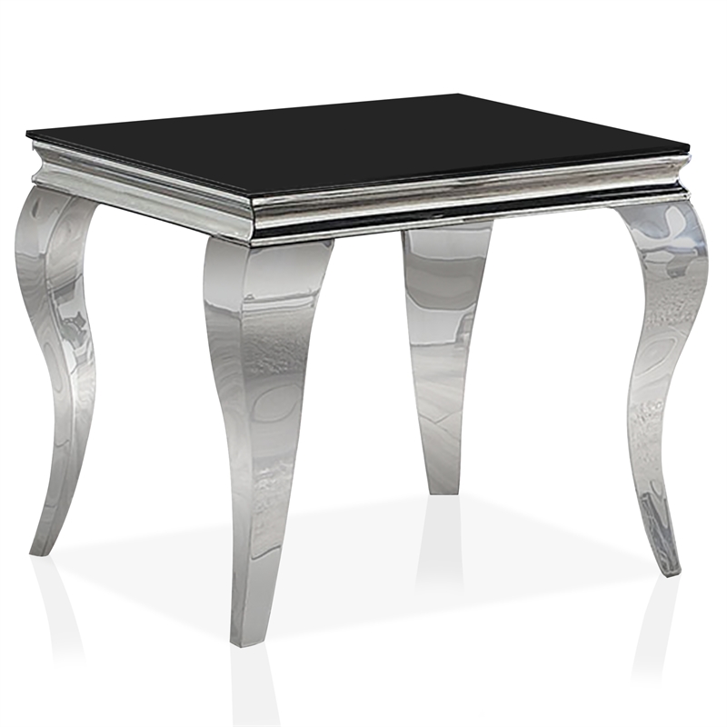 Furniture of America Alang Glass Top 2pc Coffee Table Set in Black and Silver