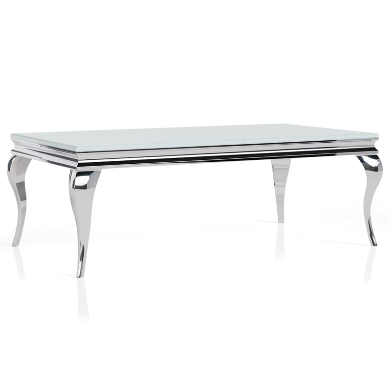 Furniture of America Alang Glass Top 2pc Coffee Table Set in White and Silver