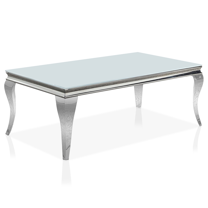 Furniture of America Alang Glass Top 2pc Coffee Table Set in White and Silver