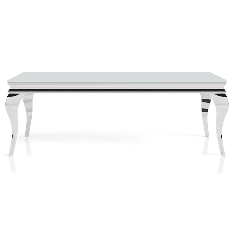 Furniture of America Alang Glass Top 2pc Coffee Table Set in White and Silver