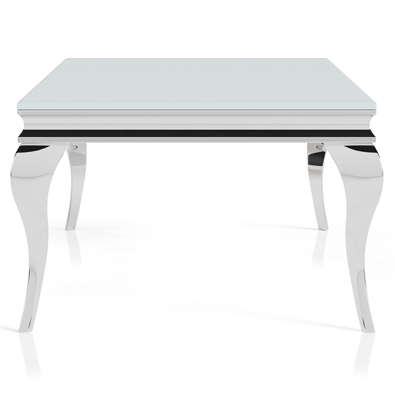 Furniture of America Alang Glass Top 2pc Coffee Table Set in White and Silver