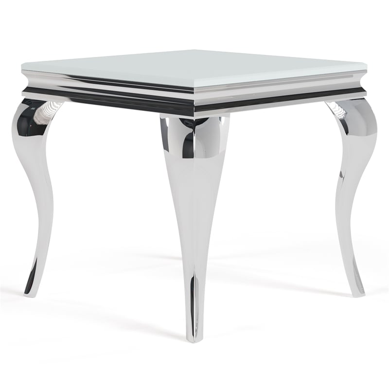 Furniture of America Alang Glass Top 2pc Coffee Table Set in White and Silver
