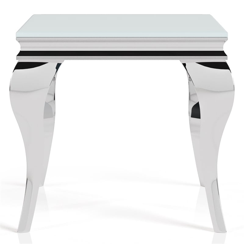 Furniture of America Alang Glass Top 2pc Coffee Table Set in White and Silver