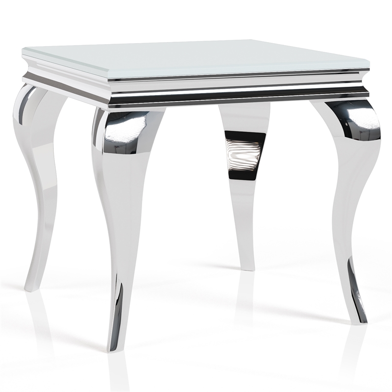 Furniture of America Alang Glass Top 2pc Coffee Table Set in White and Silver
