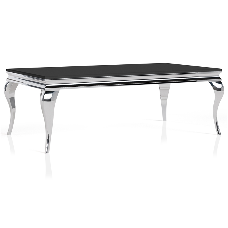 Furniture of America Alang Glass Top 3pc Coffee Table Set in Black and Silver