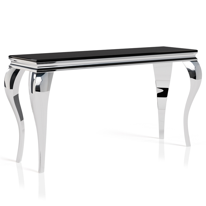 Furniture of America Alang Glass Top 3pc Coffee Table Set in Black and Silver