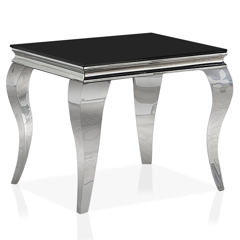 Furniture of America Alang Glass Top 3pc Coffee Table Set in Black and Silver