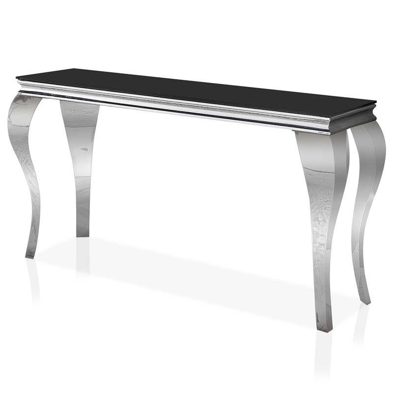 Furniture of America Alang Glass Top 3pc Coffee Table Set in Black and Silver