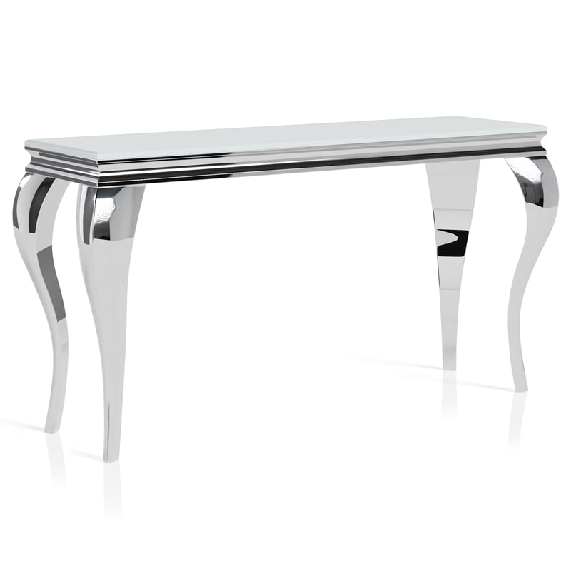 Furniture of America Alang Glass Top 3pc Coffee Table Set in White and Silver