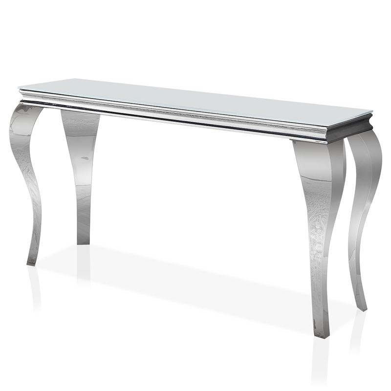 Furniture of America Alang Glass Top 3pc Coffee Table Set in White and Silver
