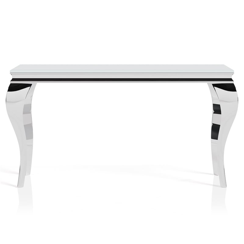 Furniture of America Alang Glass Top 3pc Coffee Table Set in White and Silver