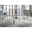 Furniture of America Alang Glass Top 3pc Coffee Table Set in White and Silver