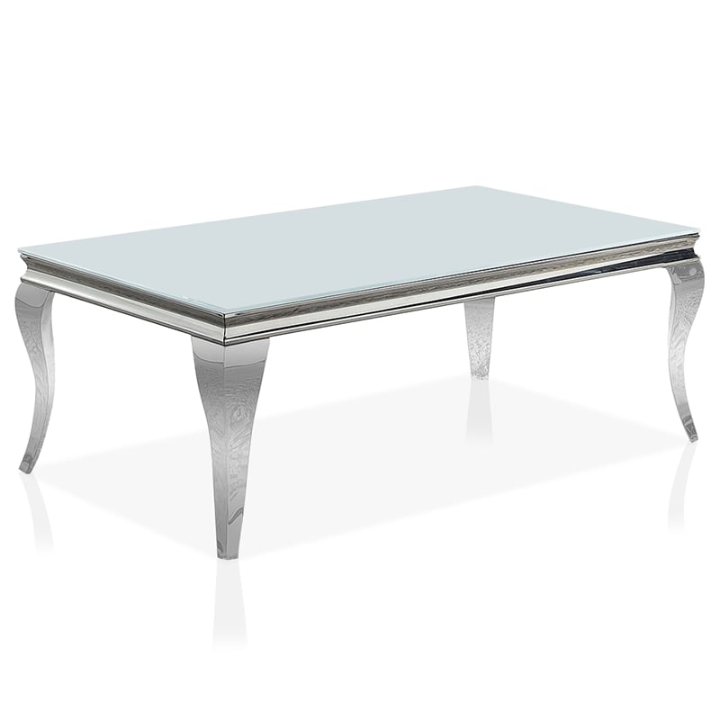 Furniture of America Alang Glass Top 3pc Coffee Table Set in White and Silver