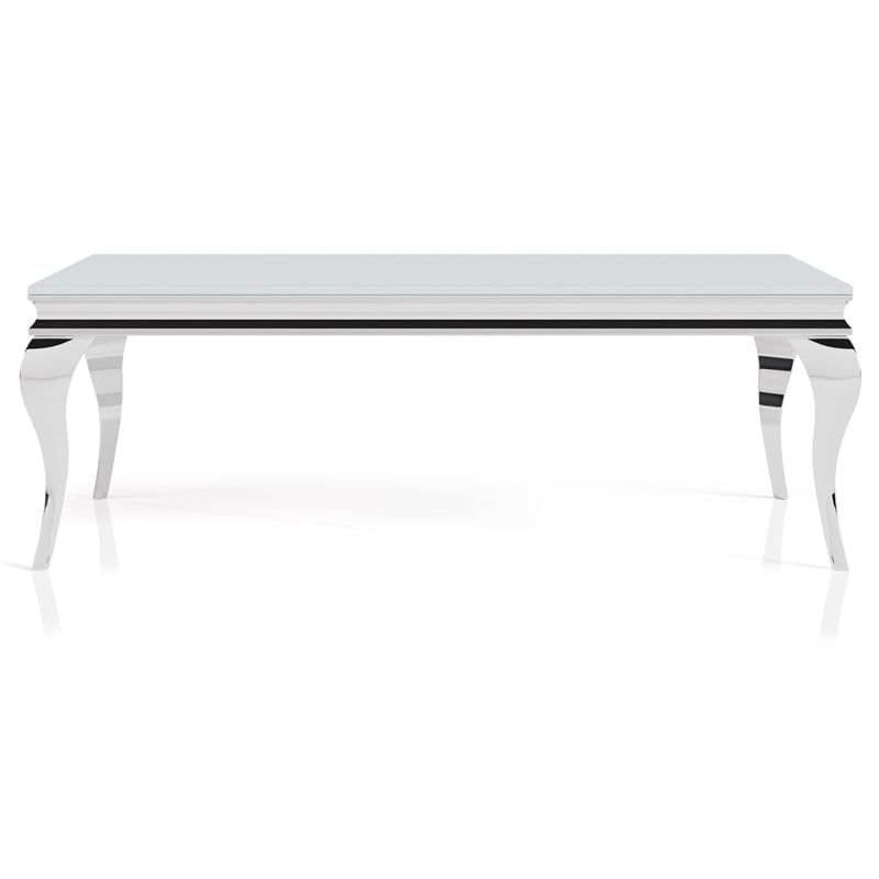 Furniture of America Alang Glass Top 3pc Coffee Table Set in White and Silver