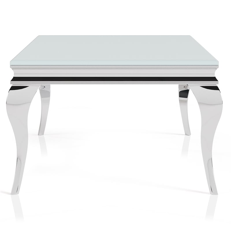 Furniture of America Alang Glass Top 3pc Coffee Table Set in White and Silver