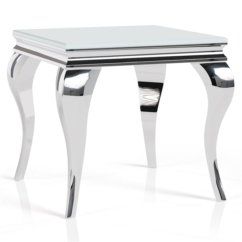 Furniture of America Alang Glass Top 3pc Coffee Table Set in White and Silver