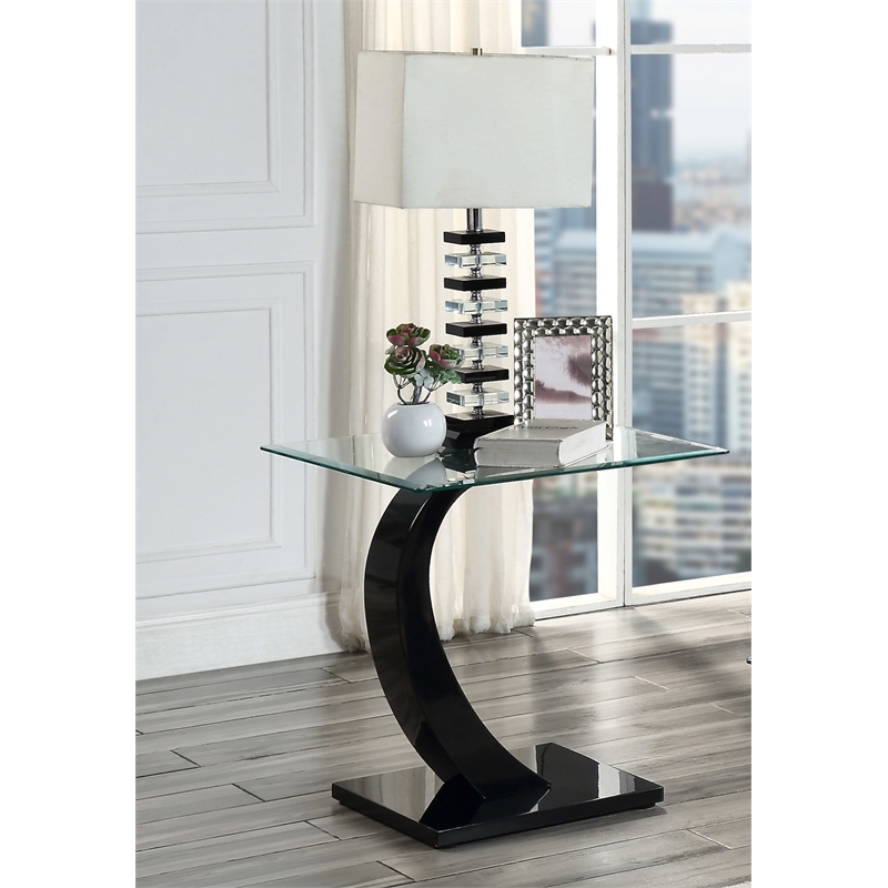 Furniture of America Navarre Glass End Table with Black Base