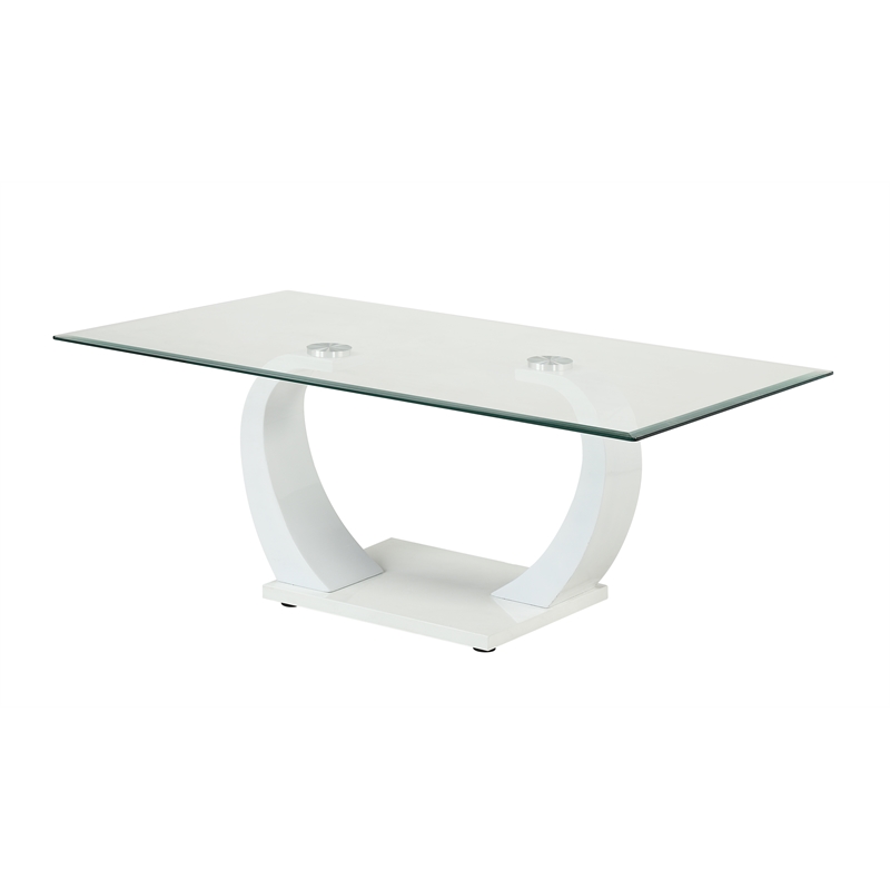 Furniture of America Navarre Glass Coffee Table with White Base
