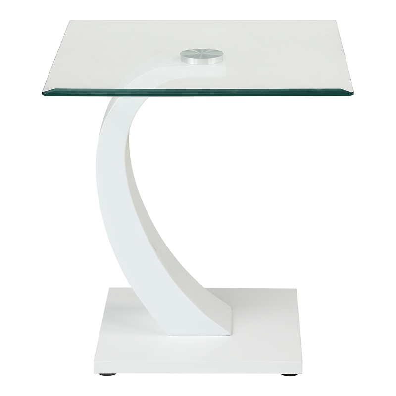 Furniture of America Navarre Glass Top End Table with White Base