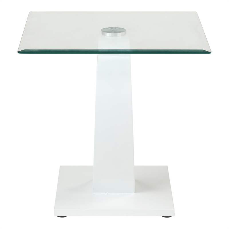 Furniture of America Navarre Glass Top End Table with White Base