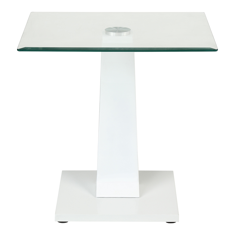 Furniture of America Navarre Glass Top End Table with White Base