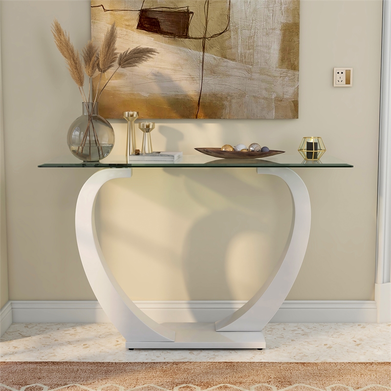 Furniture of America Navarre Glass Top Sofa Table with White Base
