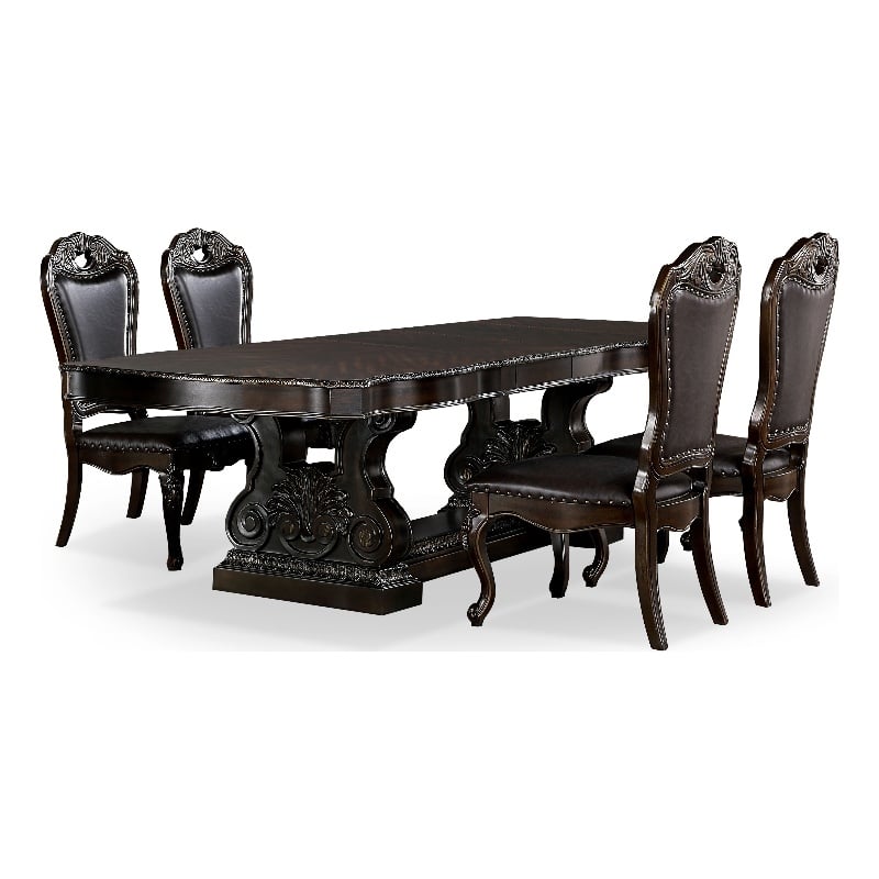 Furniture of America Lido Traditional Wood 5-Piece Dining Table Set in Walnut