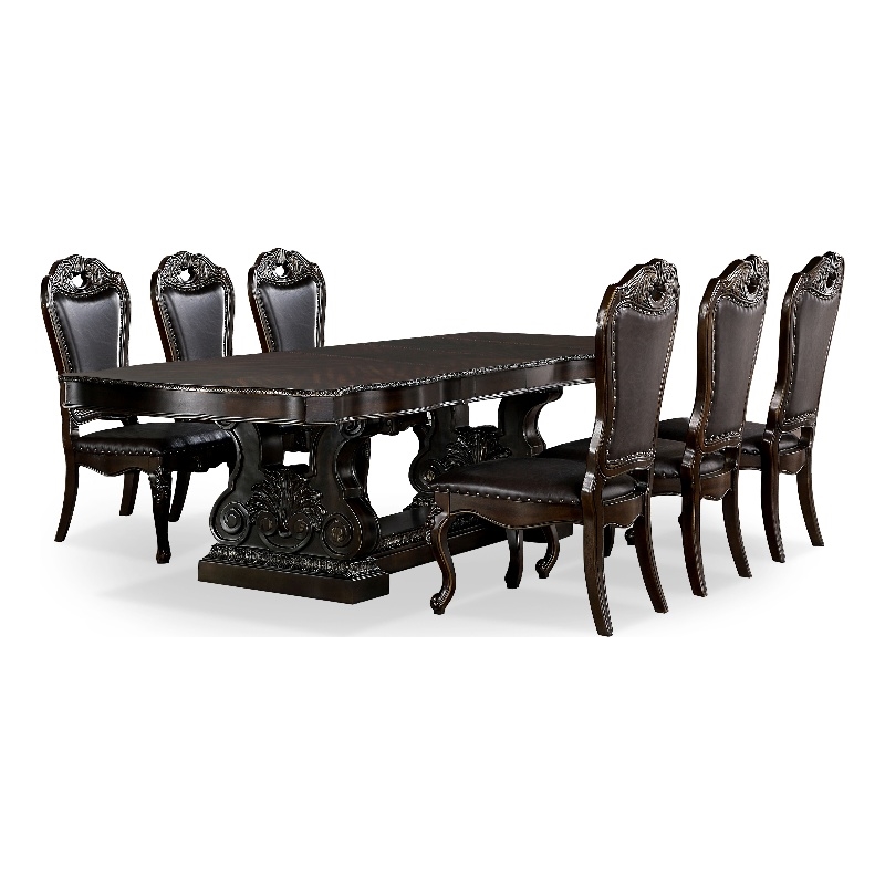 Furniture of America Lido Traditional Wood 7-Piece Dining Table Set in Walnut