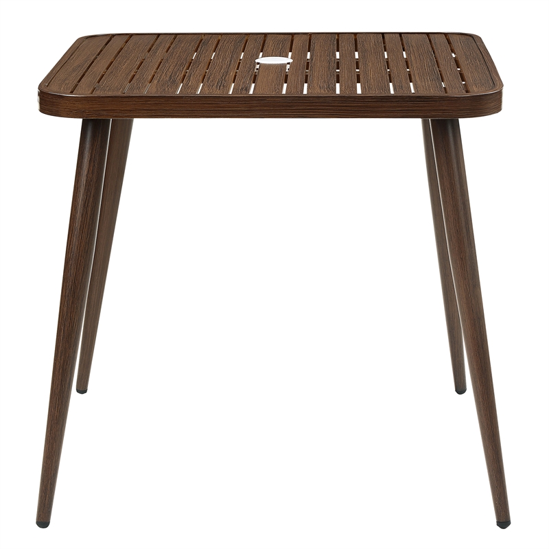 Furniture of America Hjem Aluminum Patio Dining Table with Umbrella in Walnut