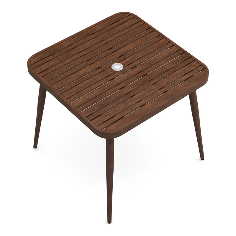 Furniture of America Hjem Aluminum Patio Dining Table with Umbrella in Walnut