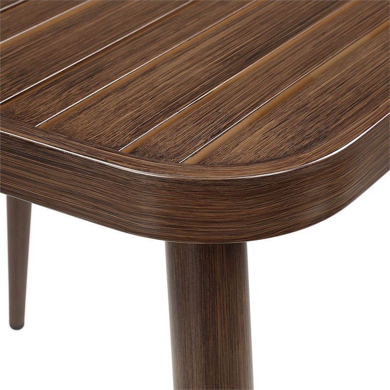 Furniture of America Hjem Aluminum Patio Dining Table with Umbrella in Walnut