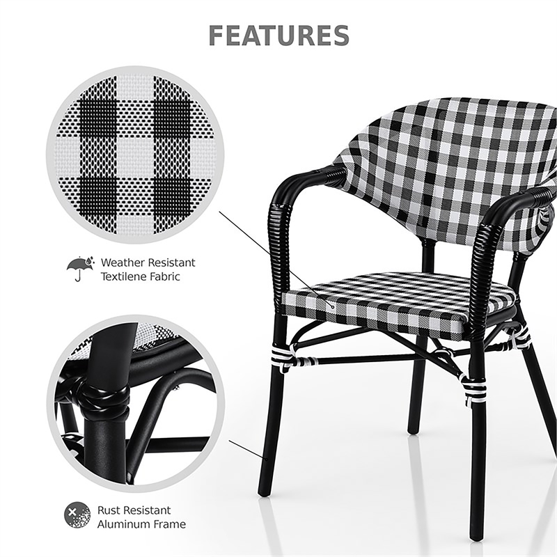 Furniture of America Tidez French Aluminum Patio Arm Chair in Black