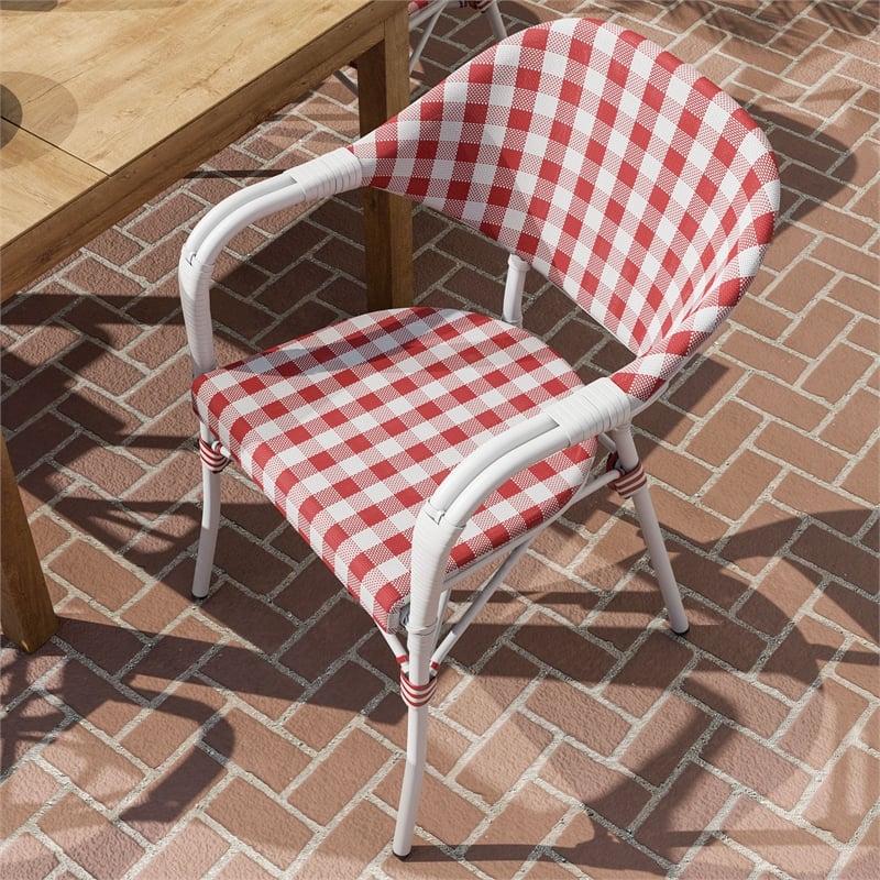 Furniture of America Tidez French Aluminum Patio Arm Chair in Red (Set of 2)