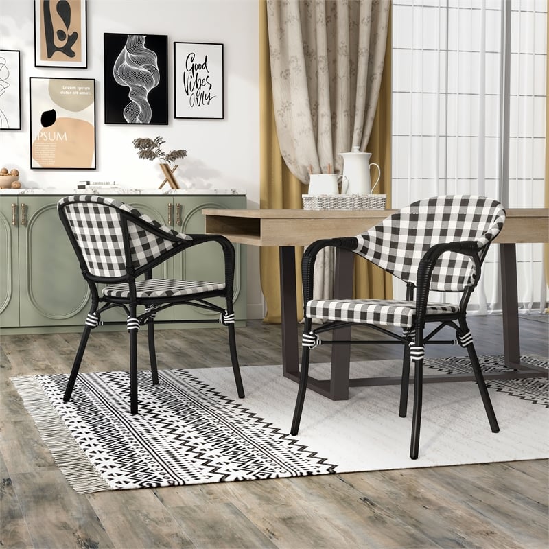 Furniture of America Tidez French Aluminum Patio Arm Chair in Black (Set of 2)