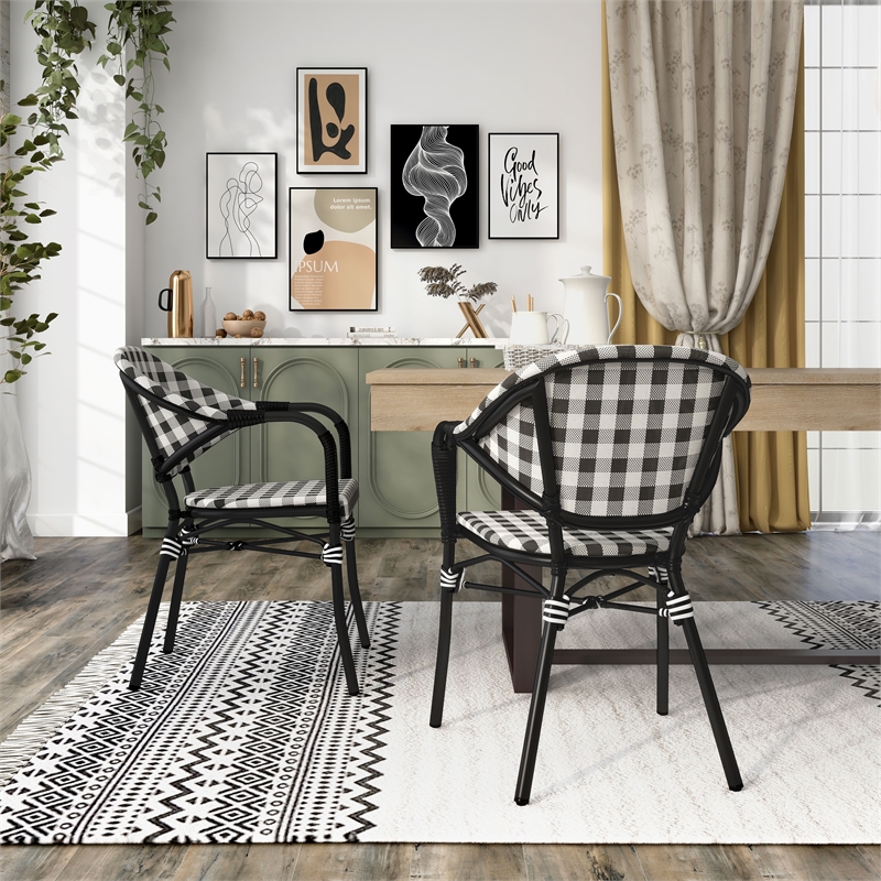 Furniture of America Tidez French Aluminum Patio Arm Chair in Black (Set of 2)