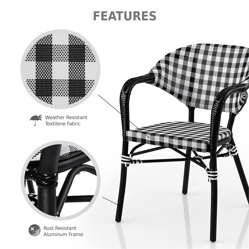 Furniture of America Tidez French Aluminum Patio Arm Chair in Black (Set of 2)