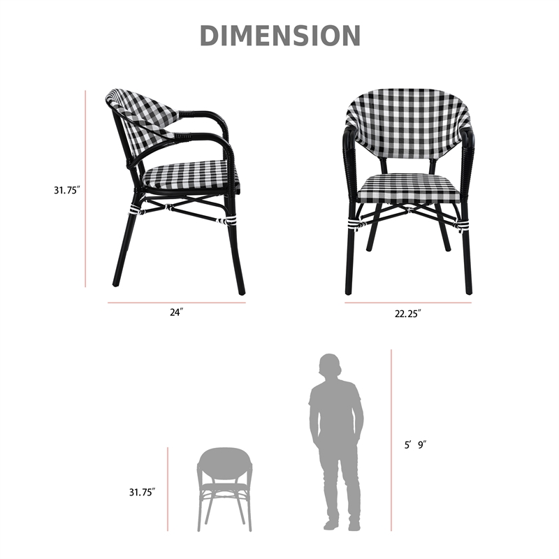 Furniture of America Tidez French Aluminum Patio Arm Chair in Black (Set of 2)