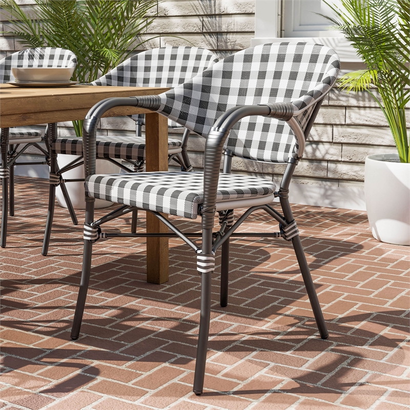 Furniture of America Tidez French Aluminum Patio Arm Chair in Black (Set of 2)