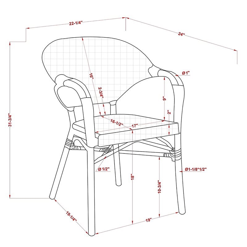 Furniture of America Tidez French Aluminum Patio Arm Chair in Black (Set of 2)