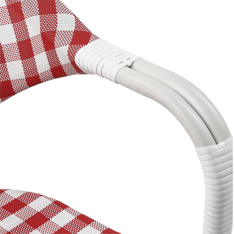 Furniture of America Tidez French Aluminum Patio Arm Chair in Red (Set of 4)