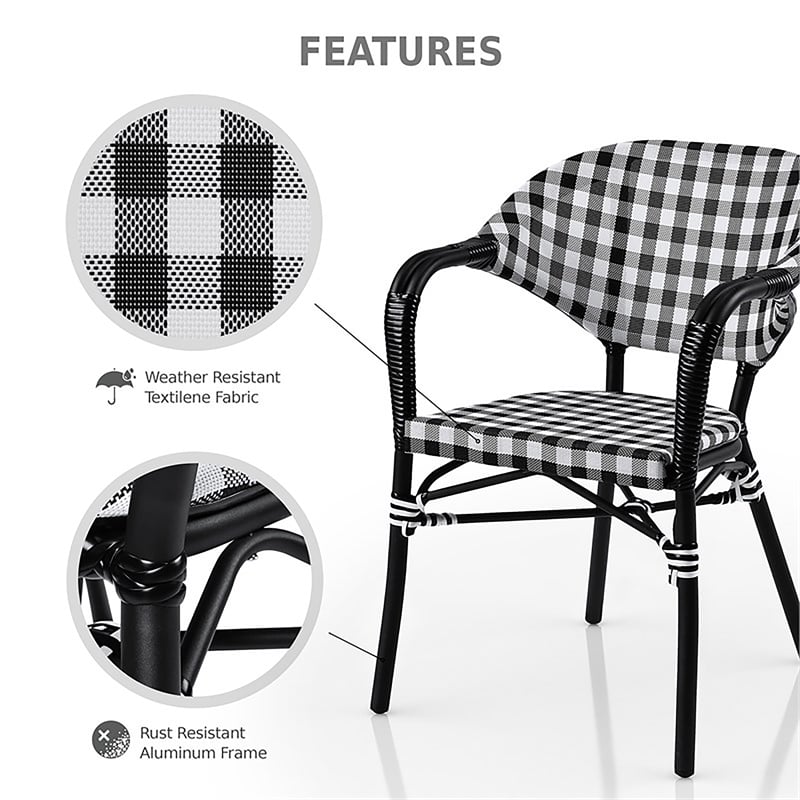 Furniture of America Tidez French Aluminum Patio Arm Chair in Black (Set of 4)