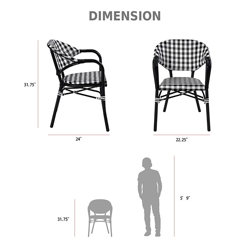 Furniture of America Tidez French Aluminum Patio Arm Chair in Black (Set of 4)