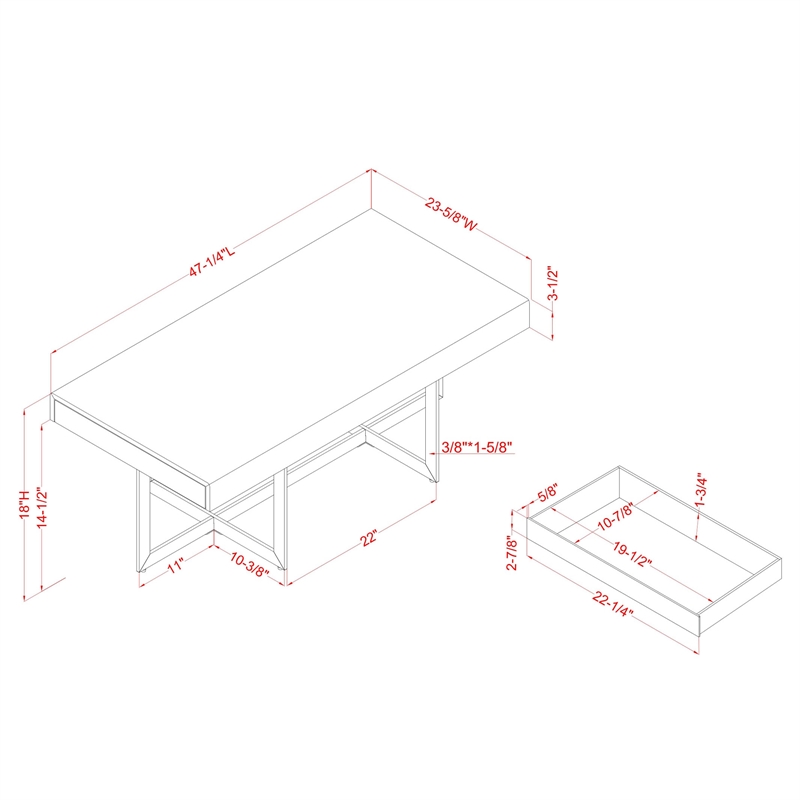 Furniture of America Vasket Contemporary Metal 2-Drawer Coffee Table in Gray