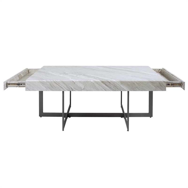 Furniture of America Vasket Contemporary Metal 2-Drawer Coffee Table in Gray
